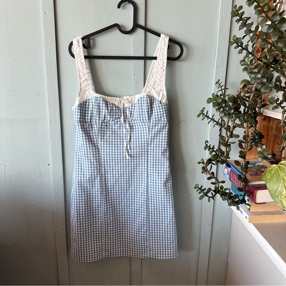 Zara Blue and White Sheath Mini Dress Sweetheart Neckline - Picture 4 of 11